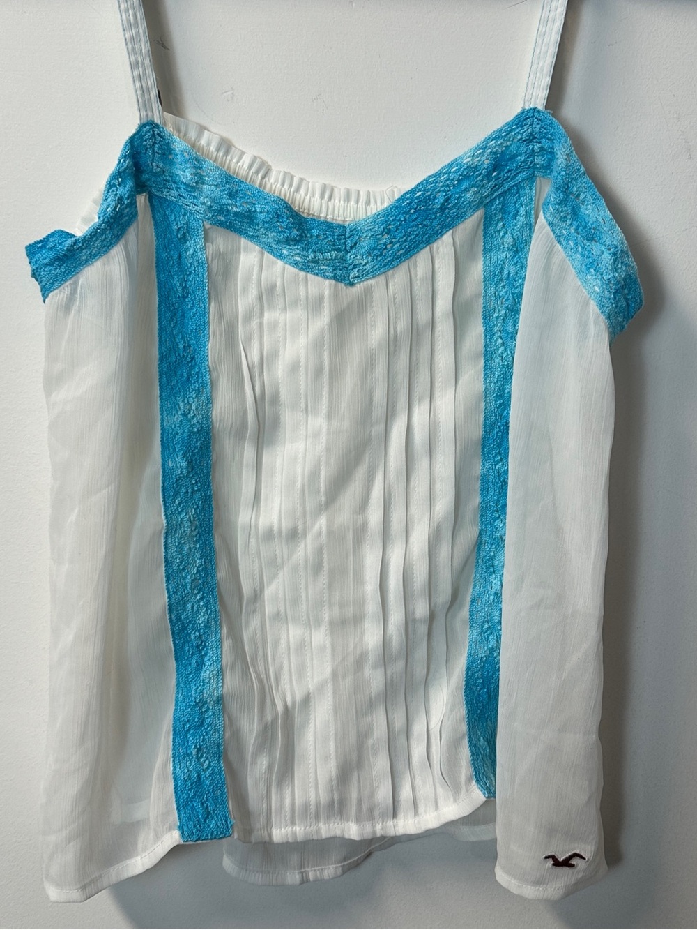 Y2K HOLLISTER women's white blue sheer flowy lace tank, M.